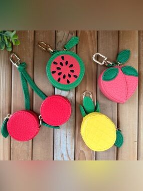 Playful Fruit Key Chain Charms w/Gold or Silver Hardware, Choose (1) One